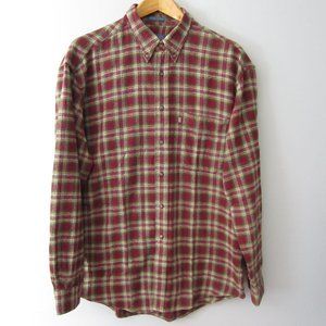 Vtg Pendleton Mens Large Maroon Red Olive Green Plaid 100% Cotton Shirt Classic